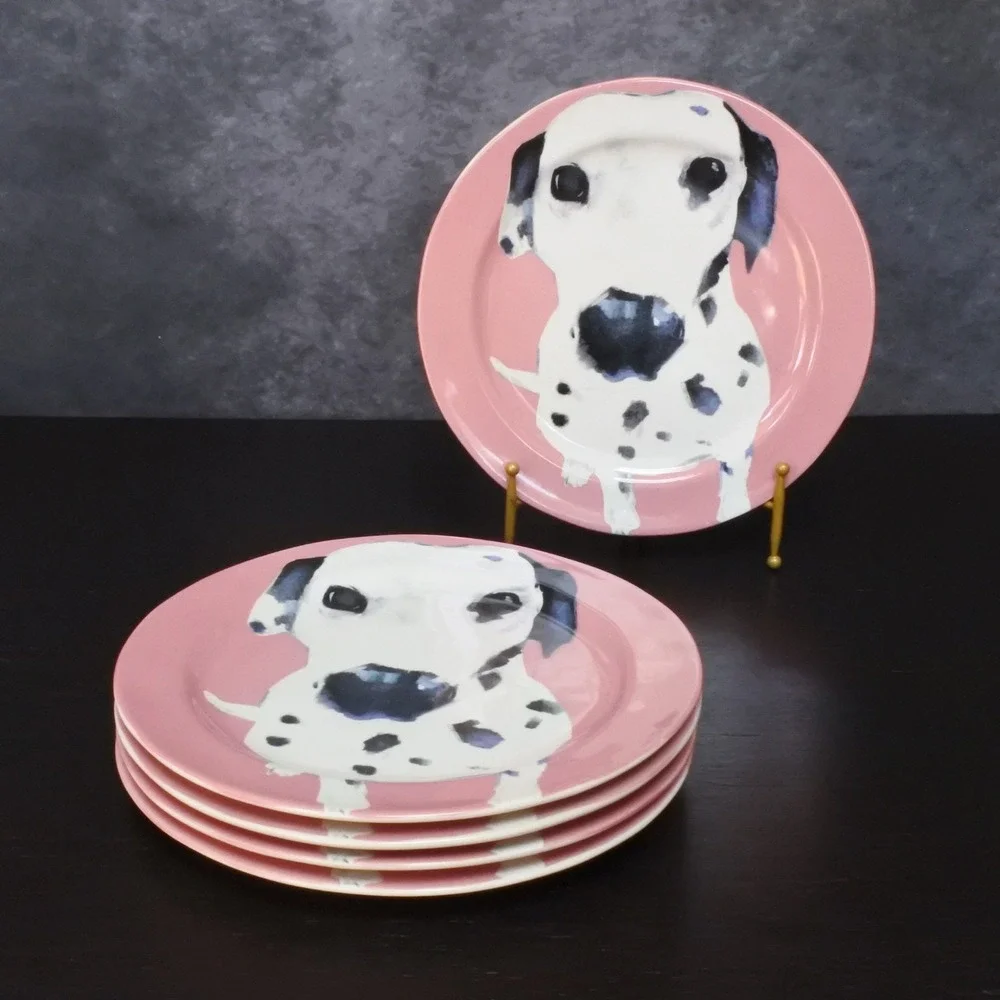 Anthropologie Sally Muir Dog-A-Day Dalmatian Dog Salad Dessert Plate Set of 5